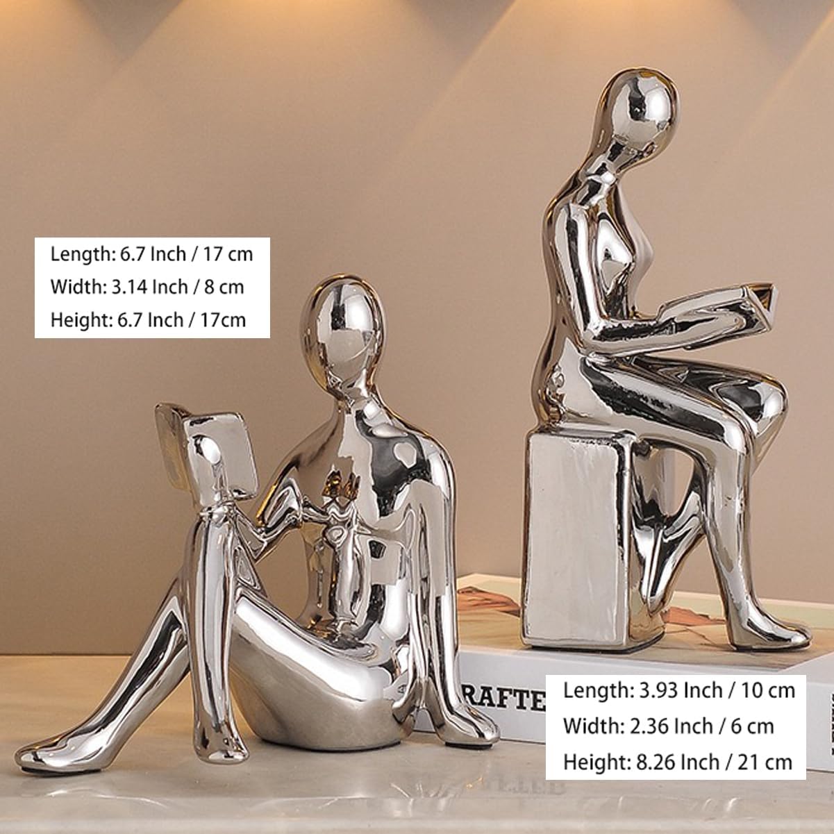 Silver Ceramic Bookends Decorative Pair