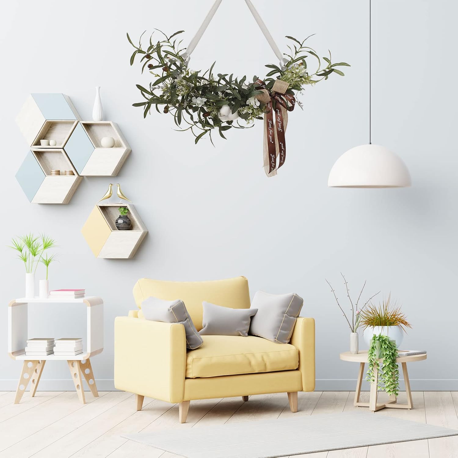 Artificial Olive Swag with Cotton and Ribbon Bow