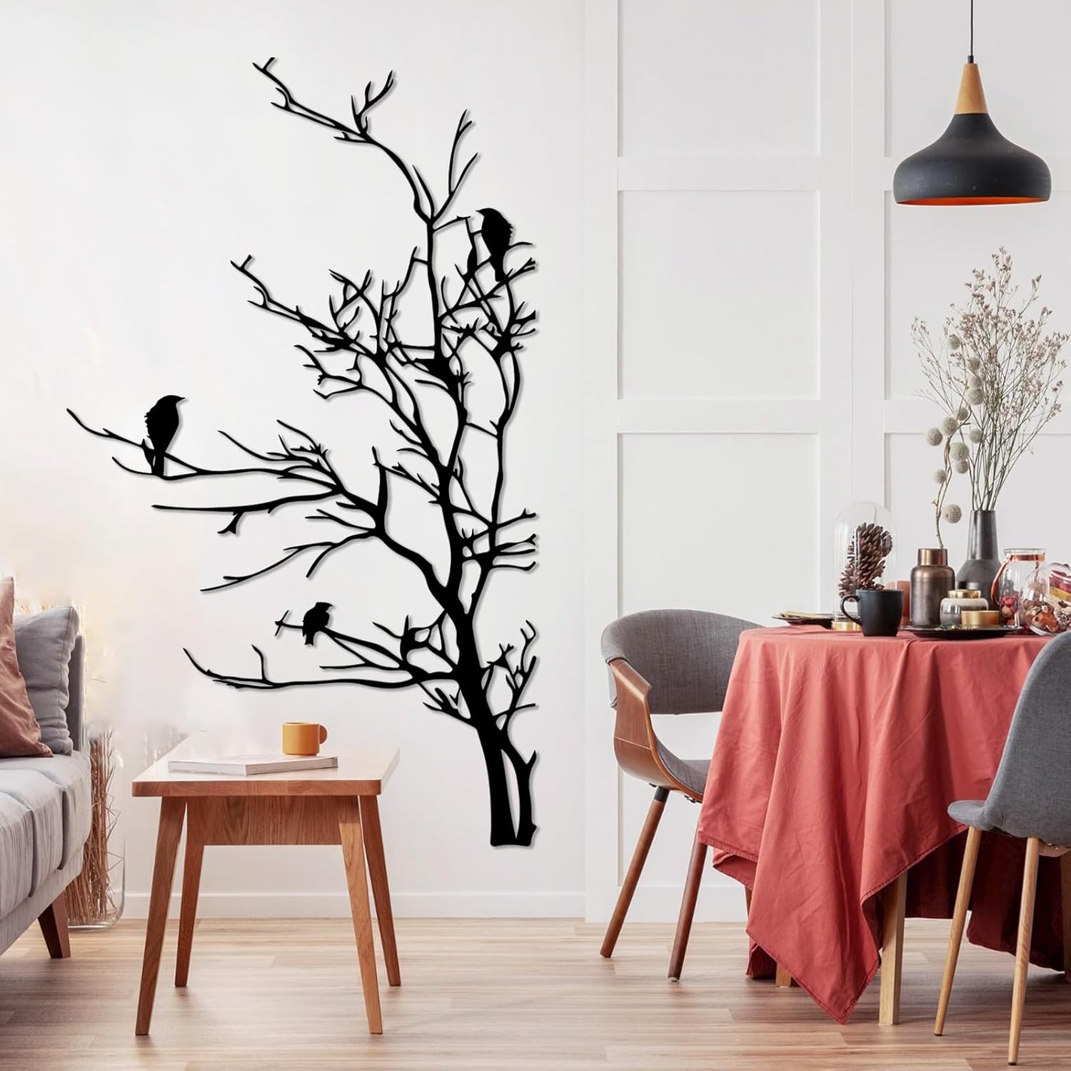 Minimalist Birds on Tree Metal Wall Art
