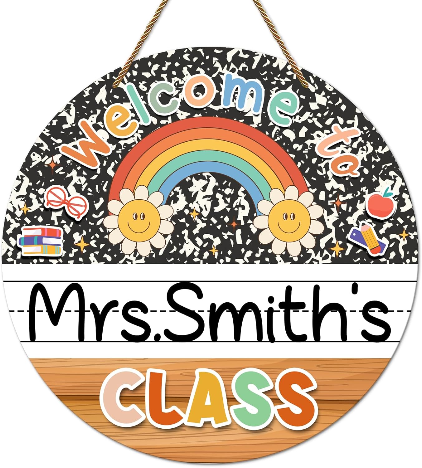 Welcome Classroom Door Sign with Rainbow Design