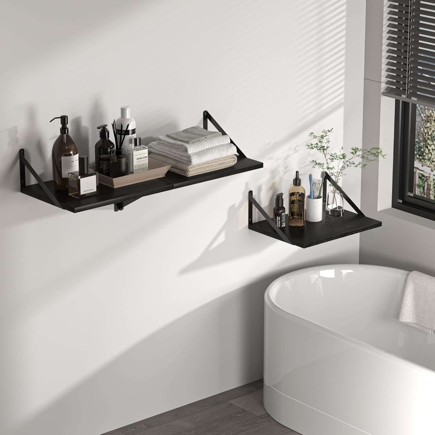 Black Floating Shelves Set of 2 for Wall 16W x 12D