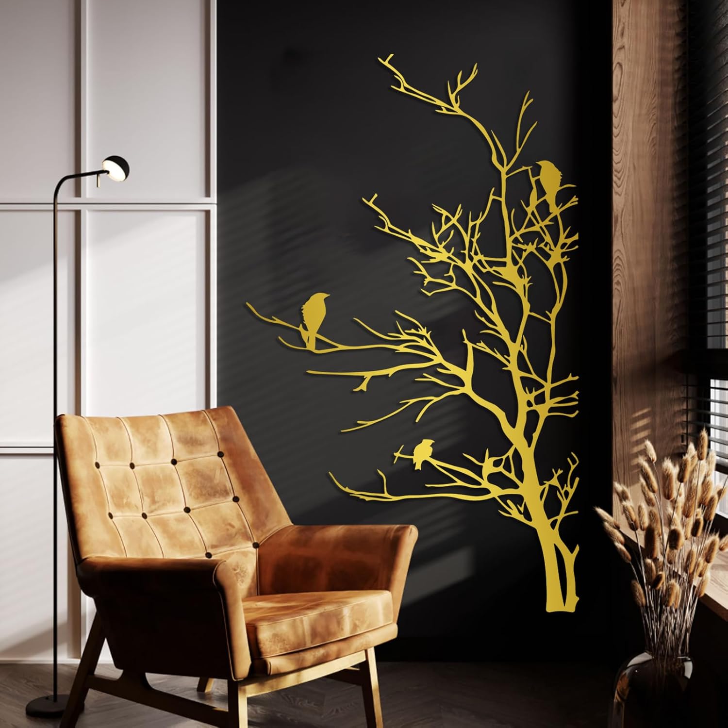 Minimalist Birds on Tree Metal Wall Art