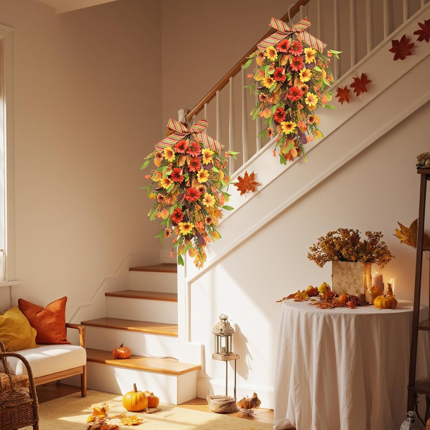 Fall Sunflower Swag Decorations 2Pcs Artificial Home Decor