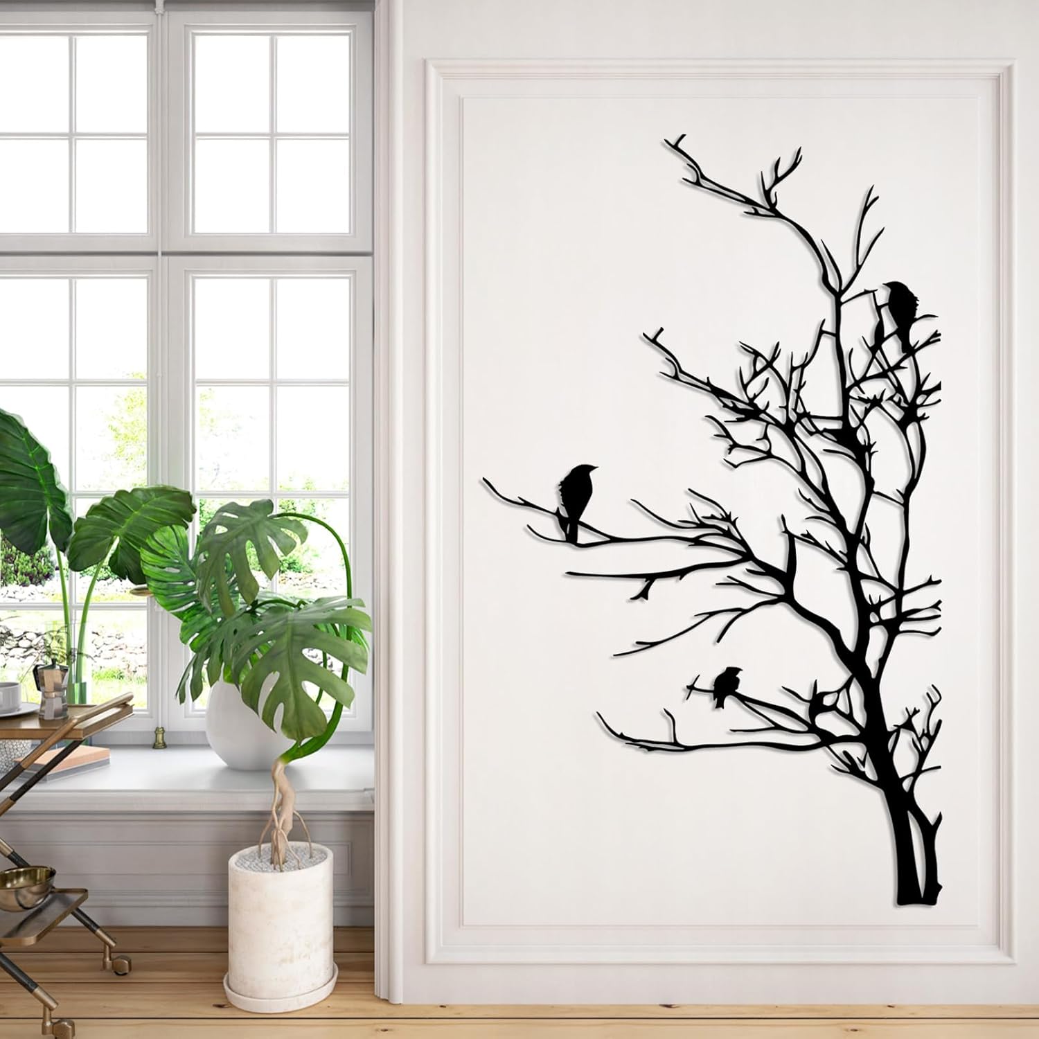 Minimalist Birds on Tree Metal Wall Art