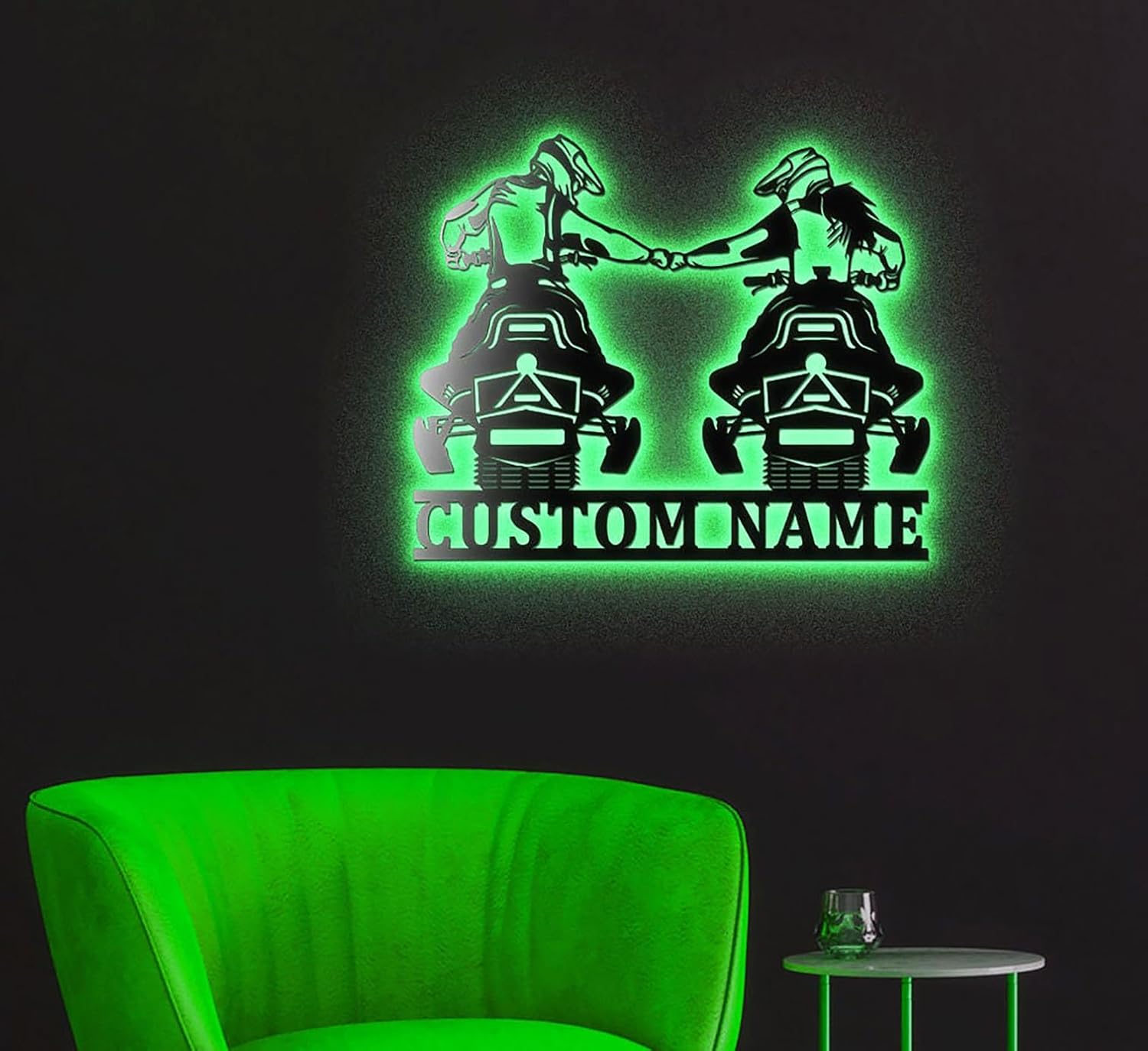 Custom Name Sign Dad and Mom Snowmobile Metal Wall Art With LED Lights