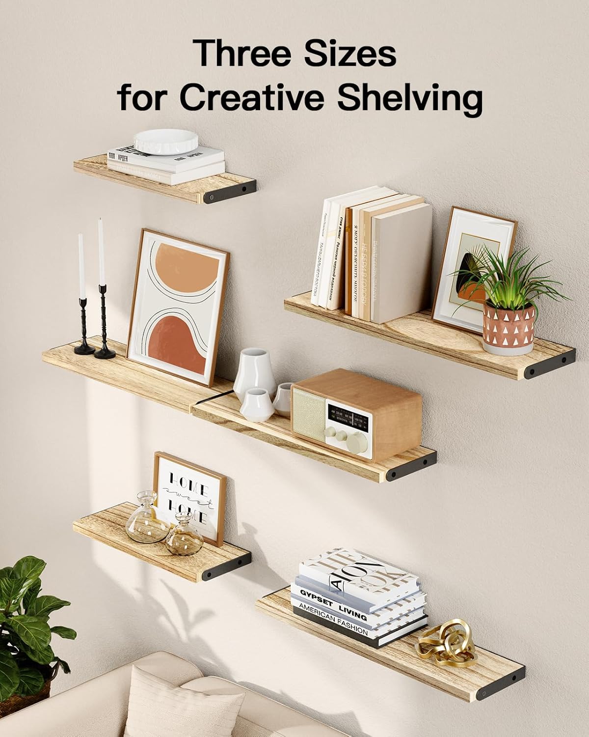 AMADA Wall Shelves Set of 6 Rustic Farmhouse Style