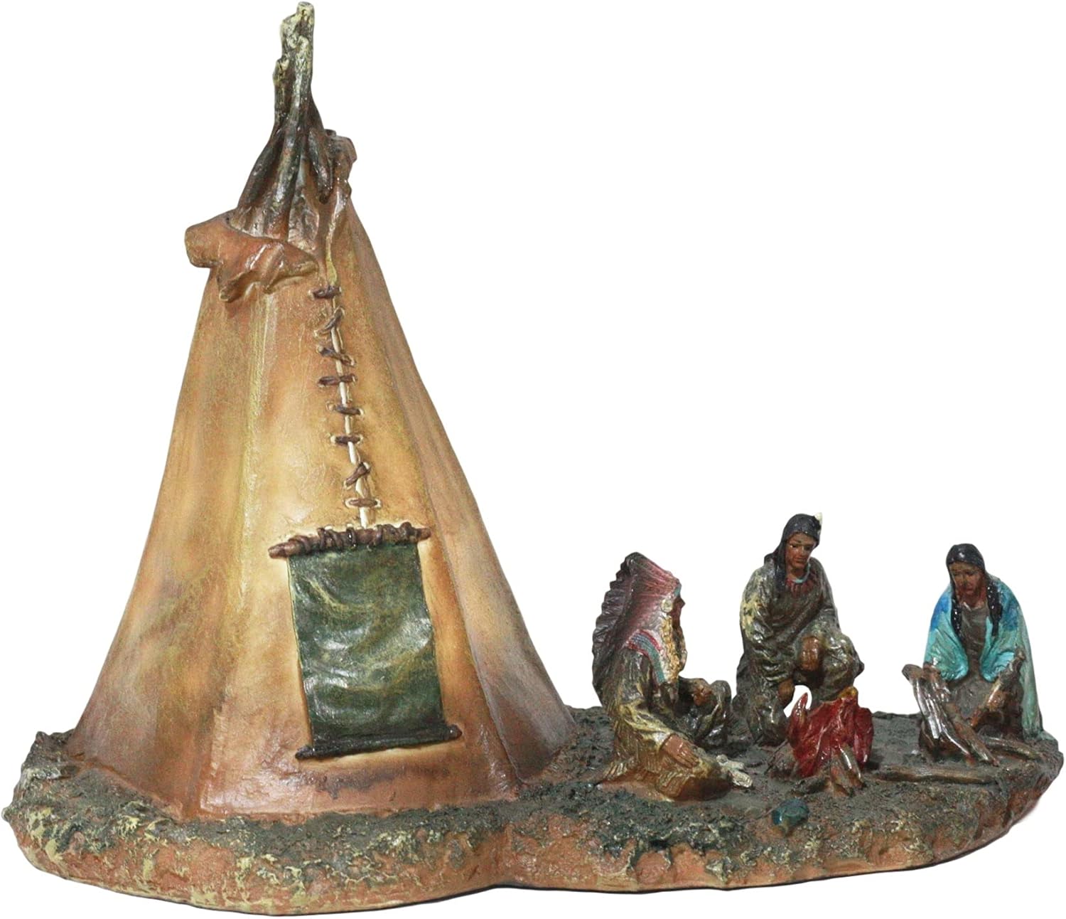 Ebros Gift Tribal Chief Fire Building LED Tipi Statue
