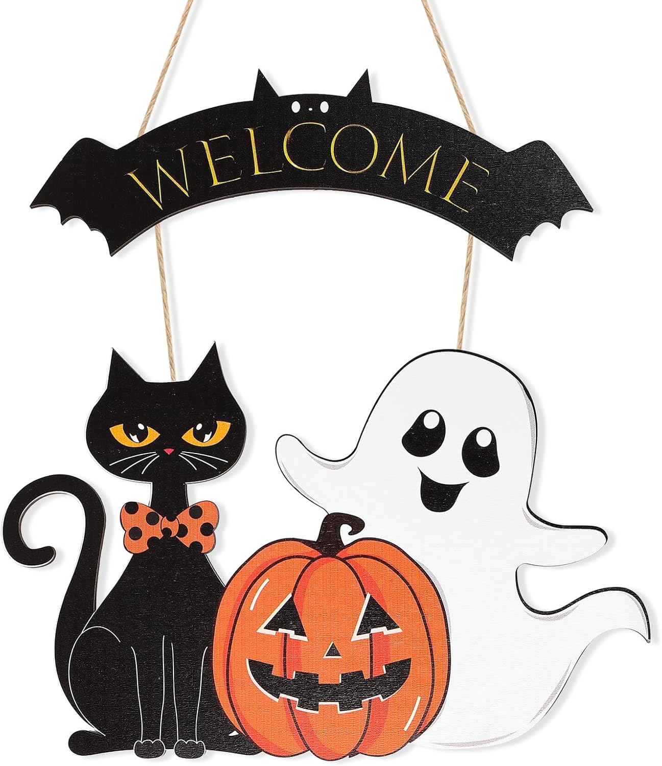 Halloween Wooden Ghost Door Wreath Welcome Sign