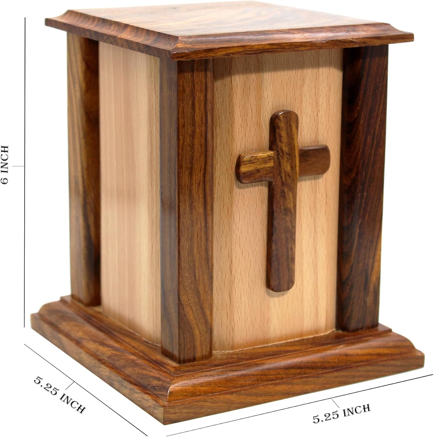 Handcrafted Wooden Memorial Urn with Cross for Human Ashes