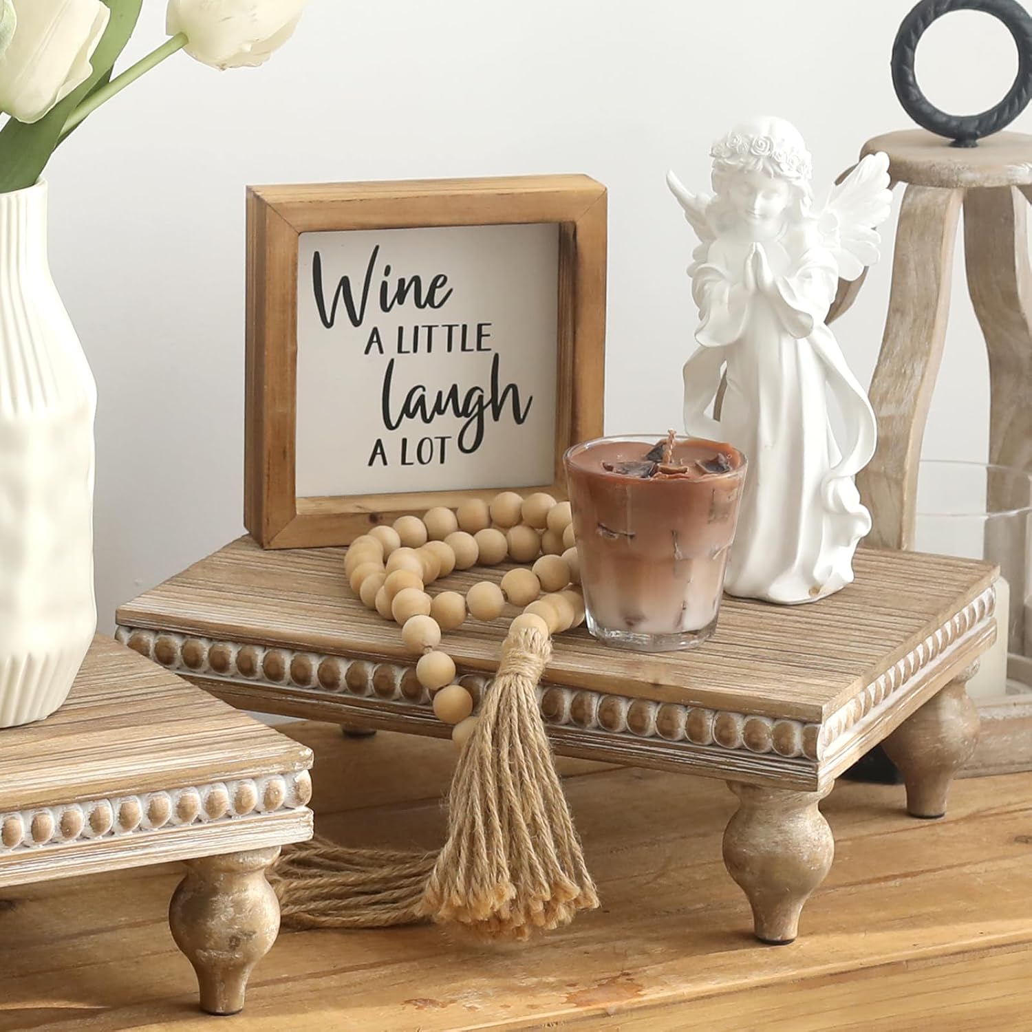 SwallowLiving Wooden Riser Set of 3 Natural