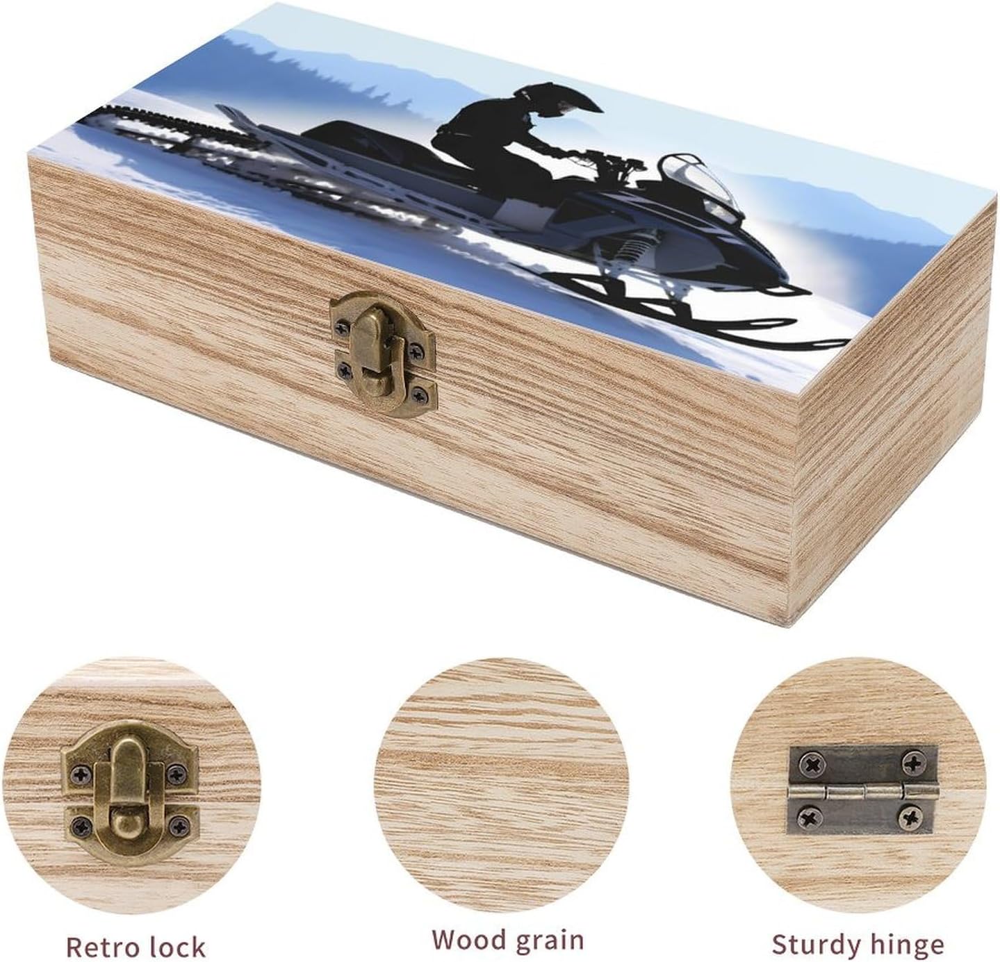 Snowmobile Keepsake Box Large Wooden Storage Organizer
