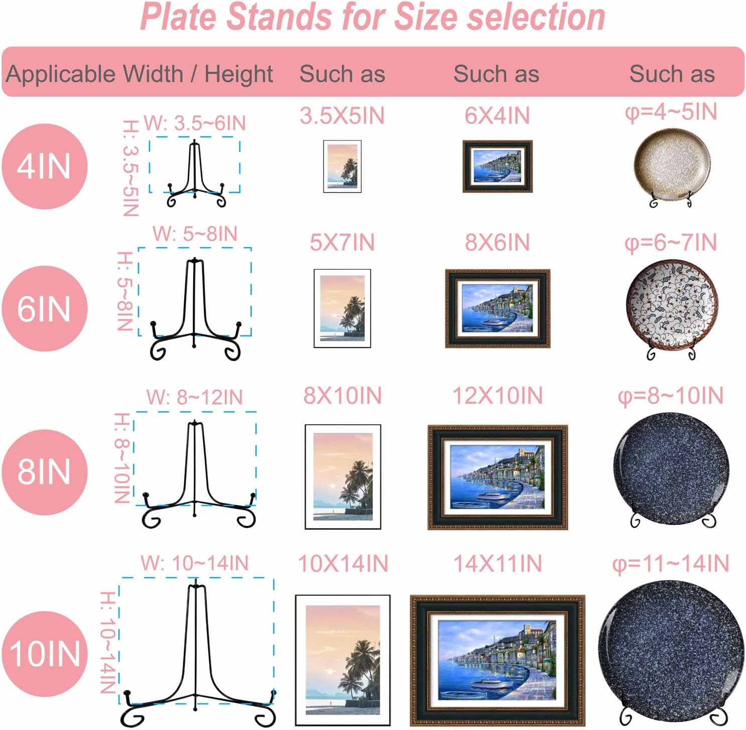 8PCS Premium Black Iron Plate Stands for Display 4 Inch