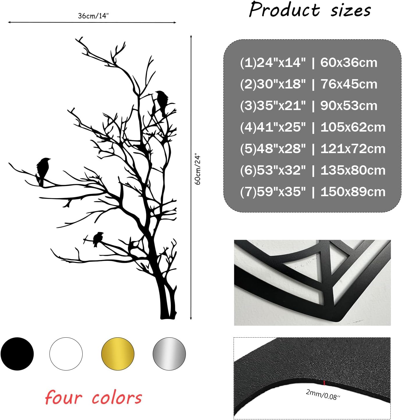 Minimalist Birds on Tree Metal Wall Art