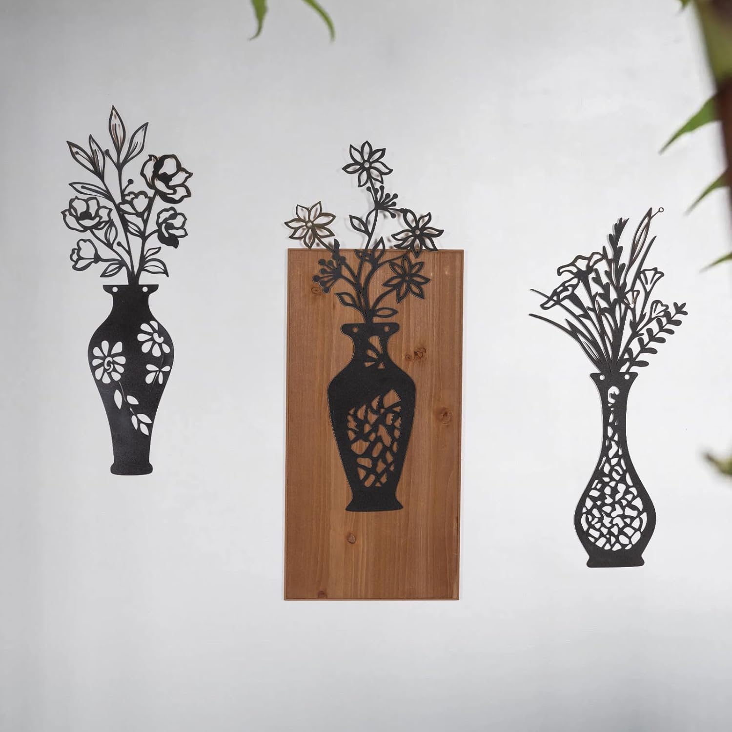 3pk Metal Wall Art Decor with Wooden Board