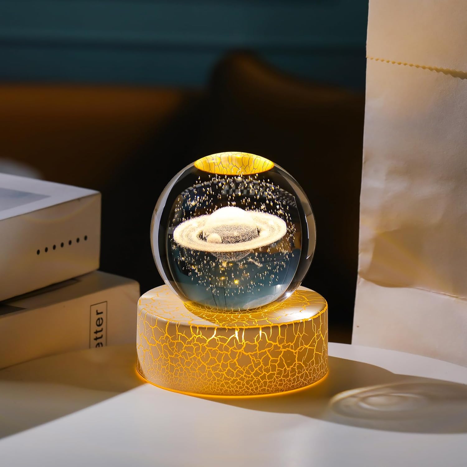 Crystal 3D Saturn 236 Inch Ball Figurine Decor