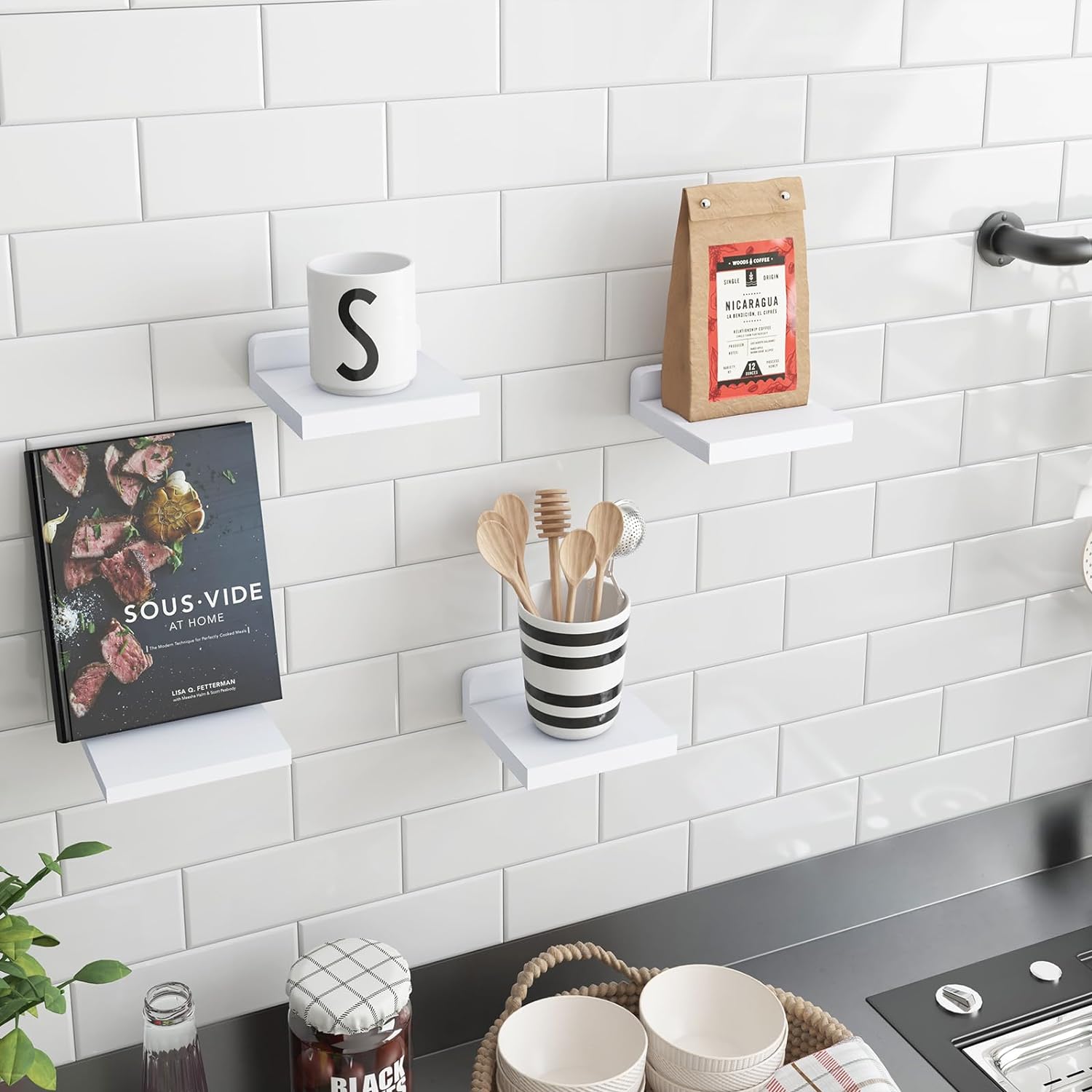 Fixwal Floating Shelves Set of 4 White 5x5 Inches