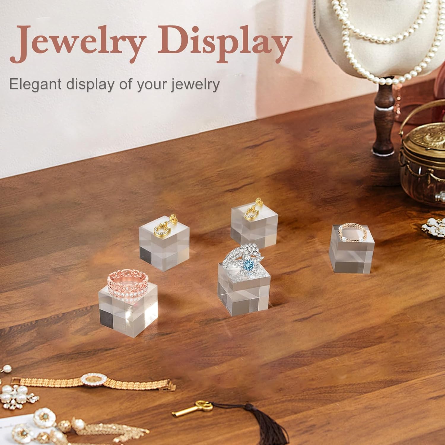 10pc Acrylic Display Blocks Clear Cube Riser Stands