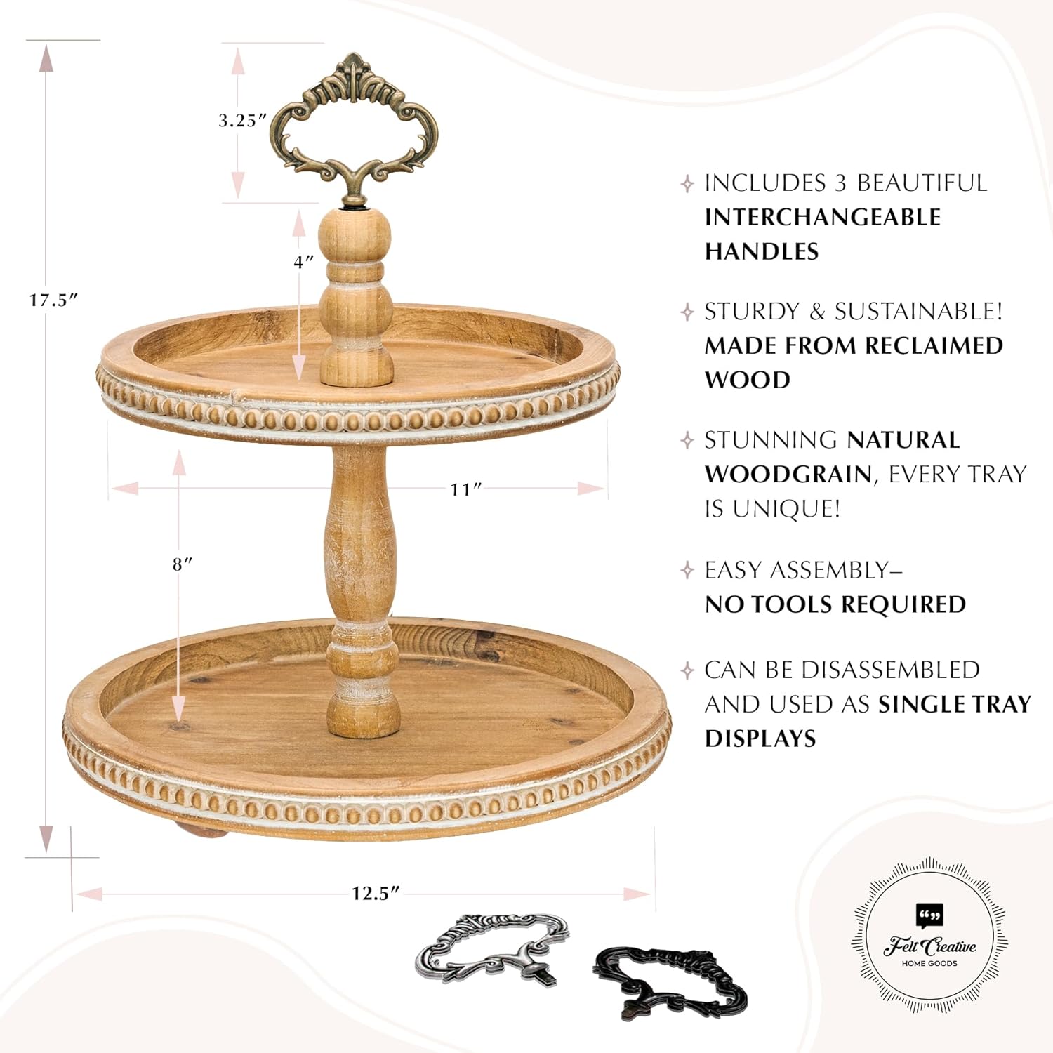 2 Tiered Wooden Serving Stand with Custom Handles