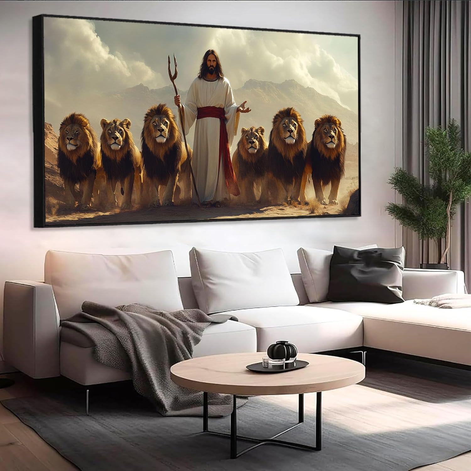 Jesus The Lion of Judah Canvas Wall Art with Gold Frame