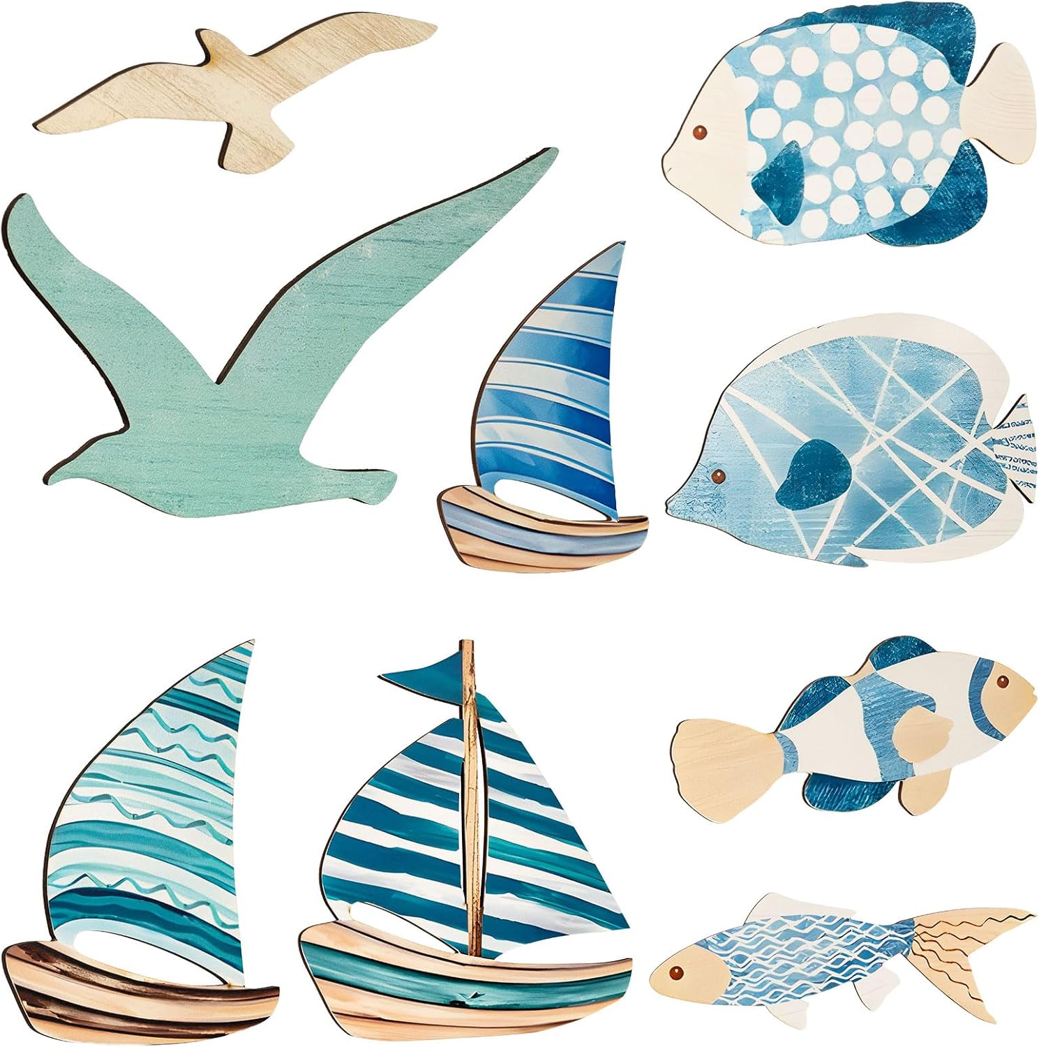 Xisakaca 9pcs Wood Sailboat Wall Decor Set