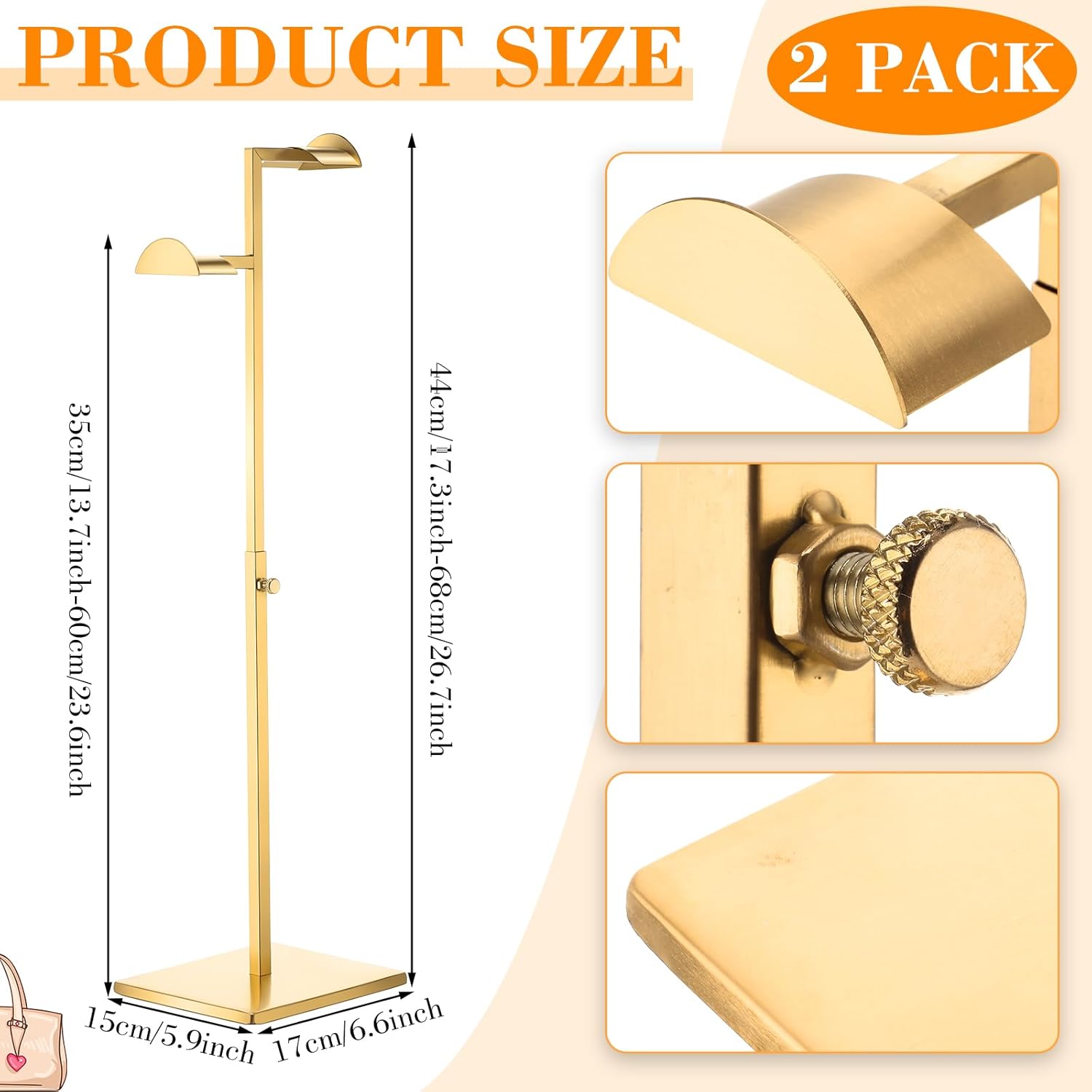 Stainless Steel Double Hook Display Stand for Handbags and Jewelry