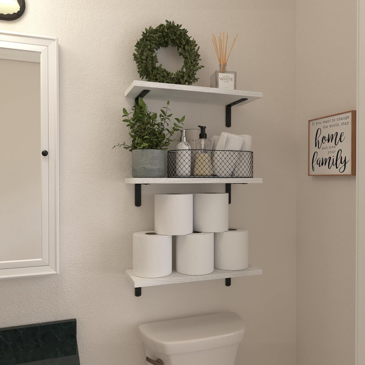 WOPITUES White Floating Shelves Set of 6 for Home Use