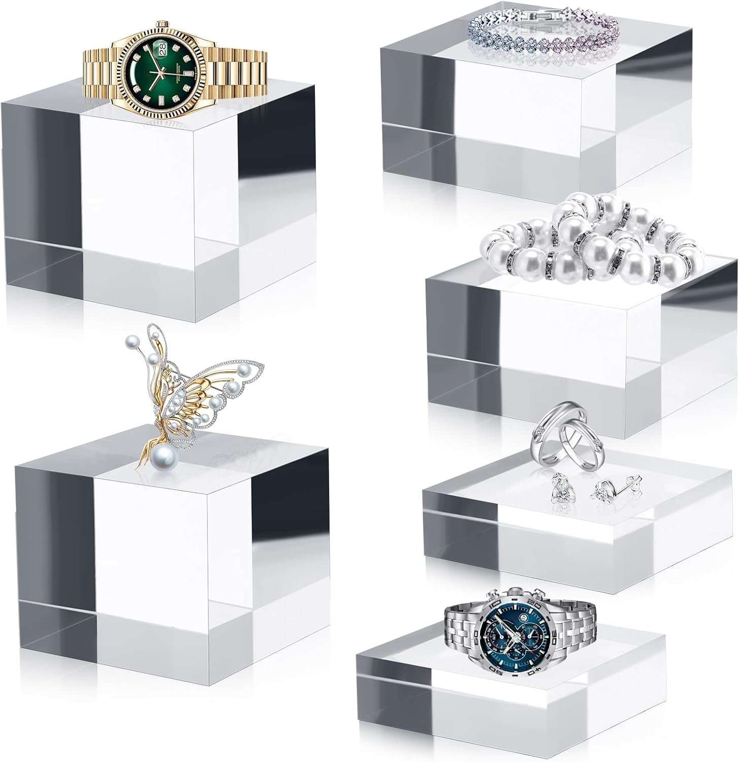 Geelin 6 Pcs Acrylic Display Blocks Clear Cubes for Jewelry Perfume Collection