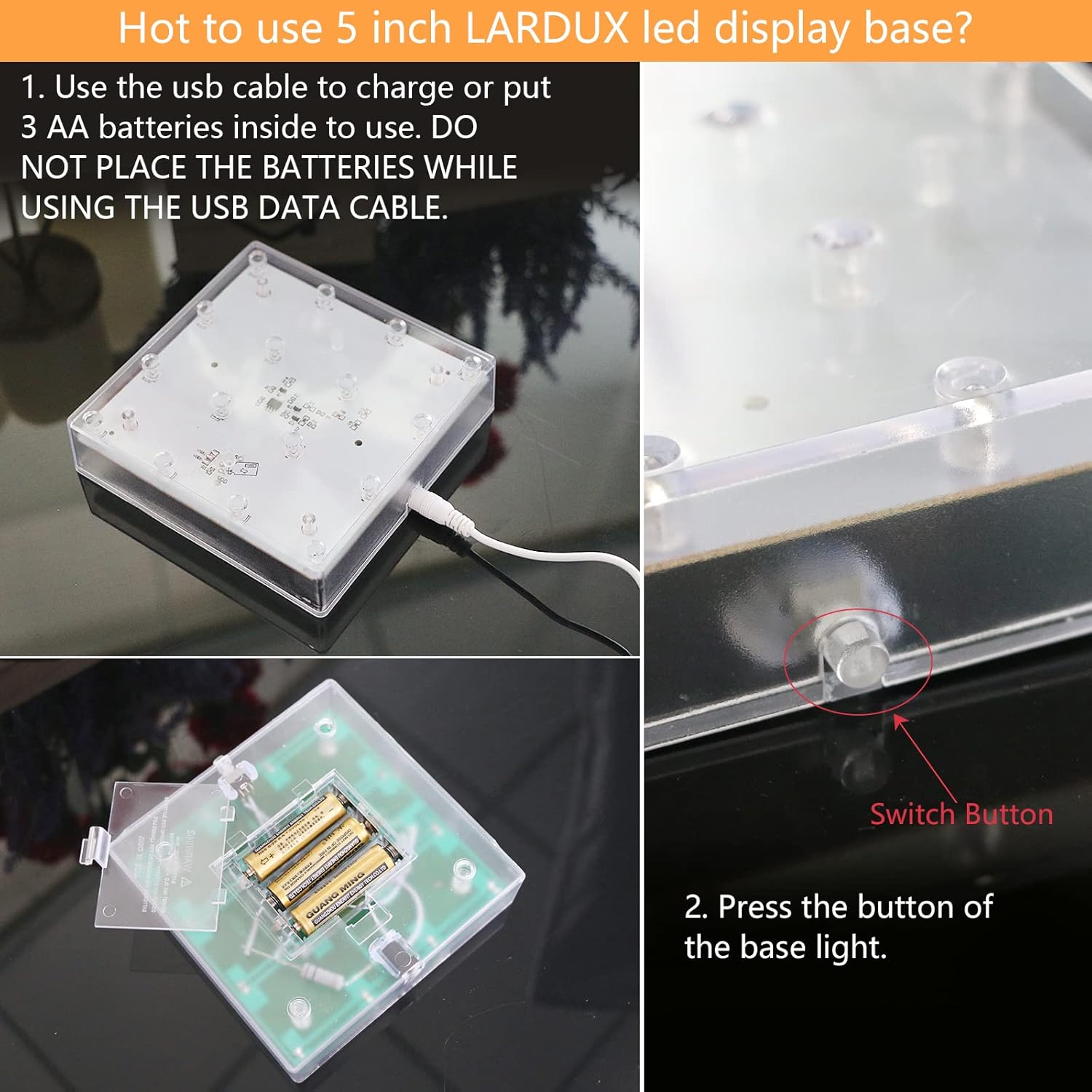 LARDUX LED Light Base for Vase Display Stand 5 Inch Square