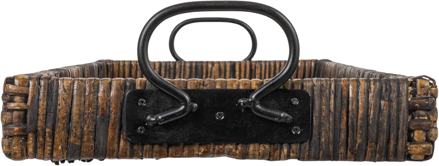 Creative Co Op Black Rattan Wood Tray with Handles