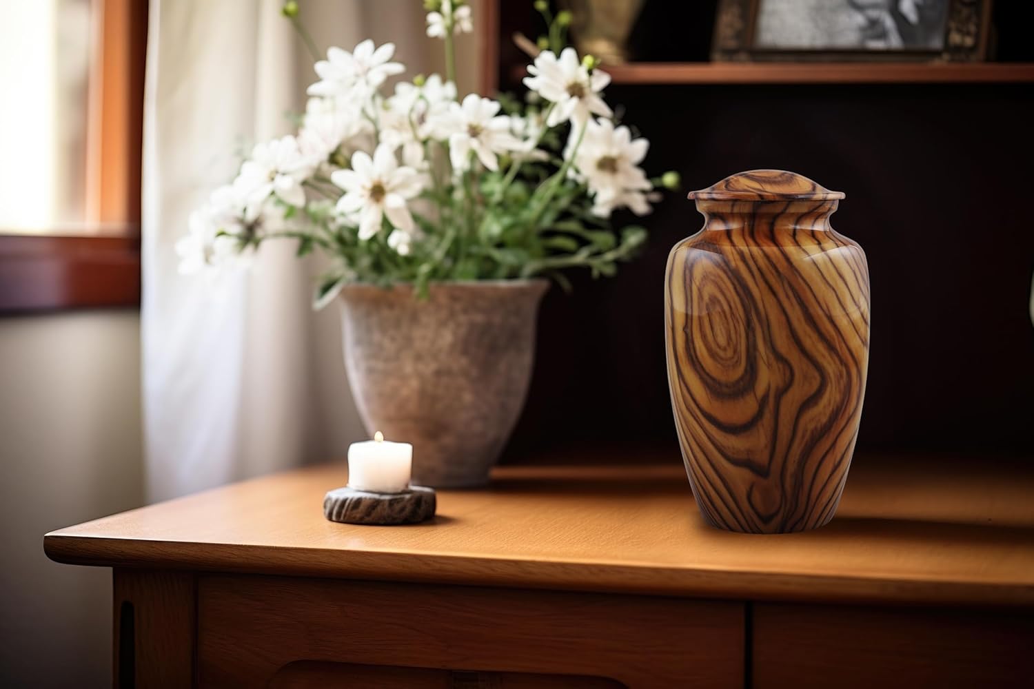 Walnut Grain Print Metal Urn with Velvet Bag