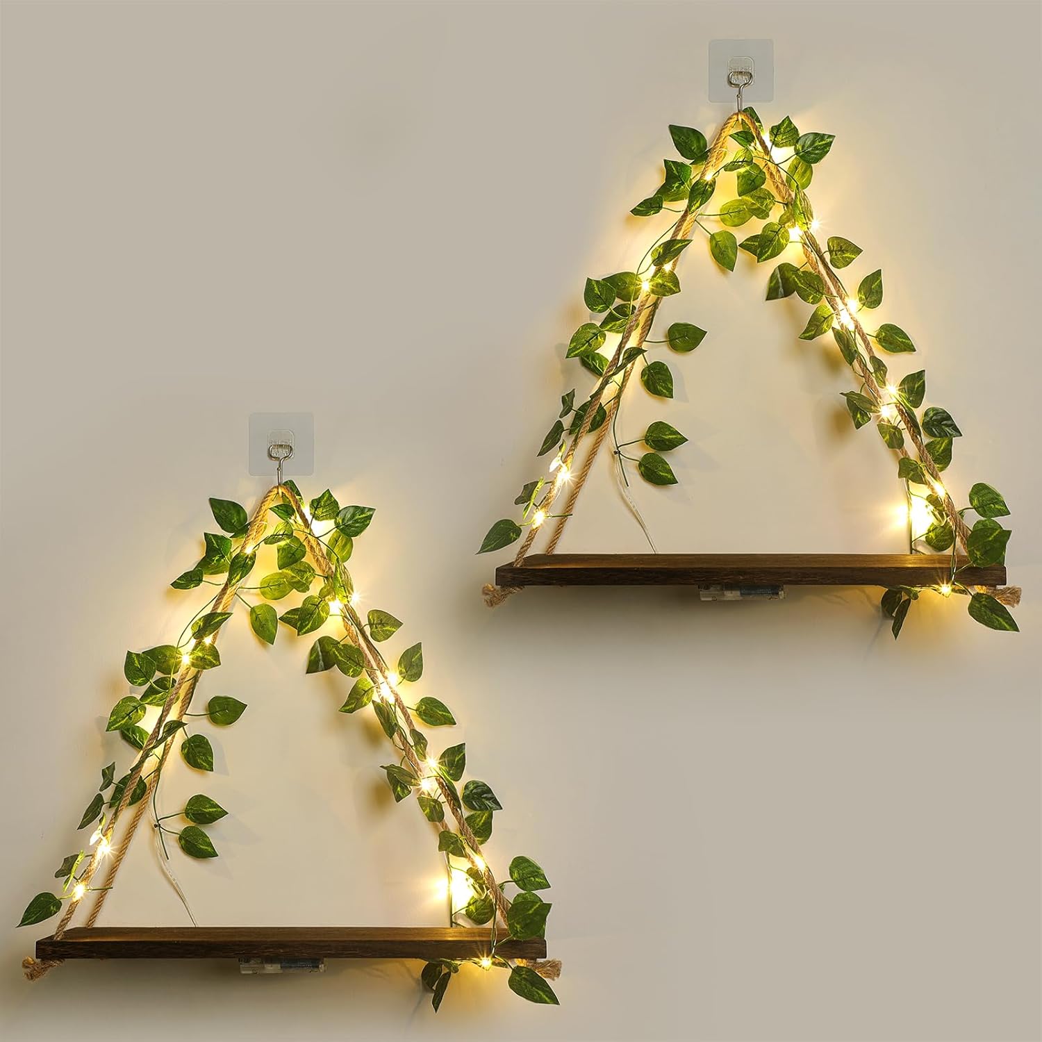 Forest Angle 2-Piece Floating Wall Shelf with Green Leaf Design