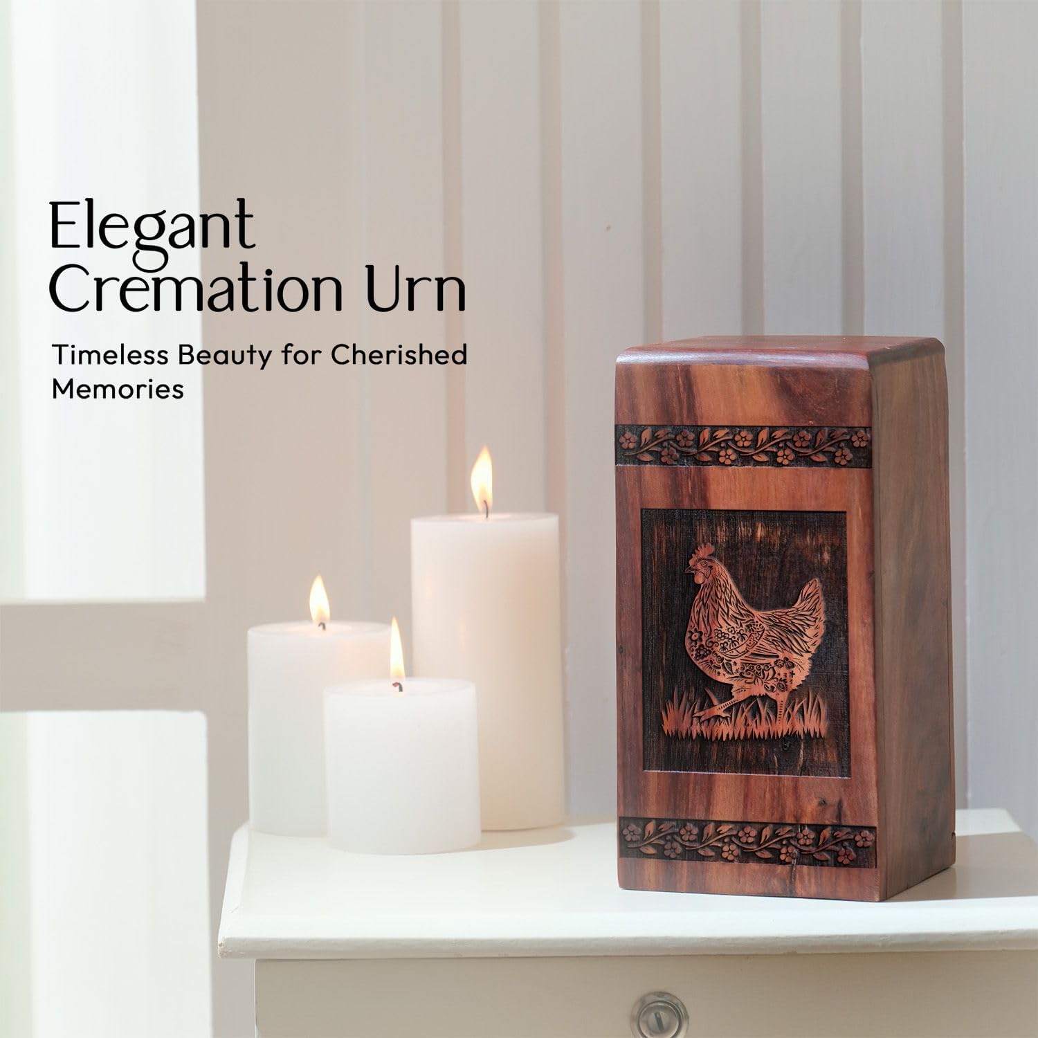Chicken Themed Wooden Urn for Human Ashes 1125 Inch