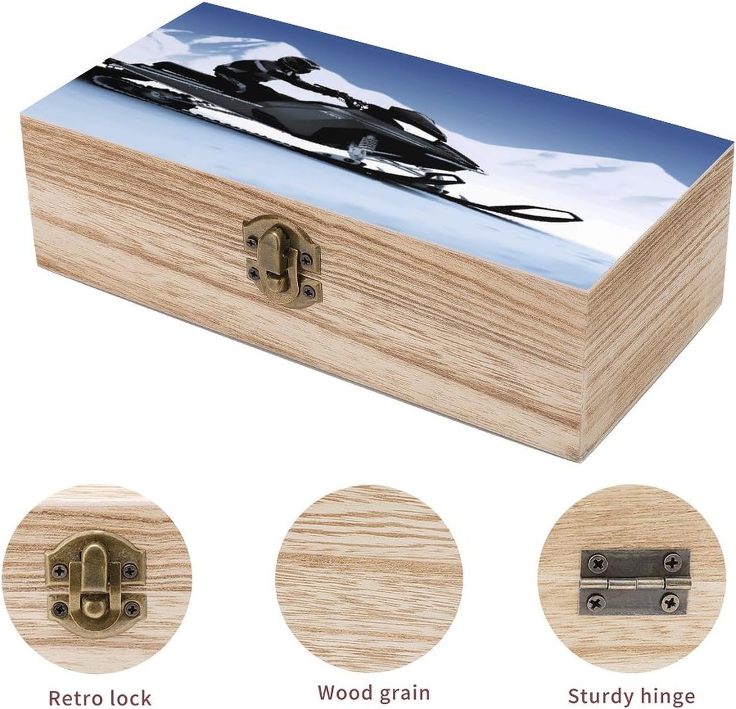 Snowmobile Print Wooden Jewelry Box Storage Organizer