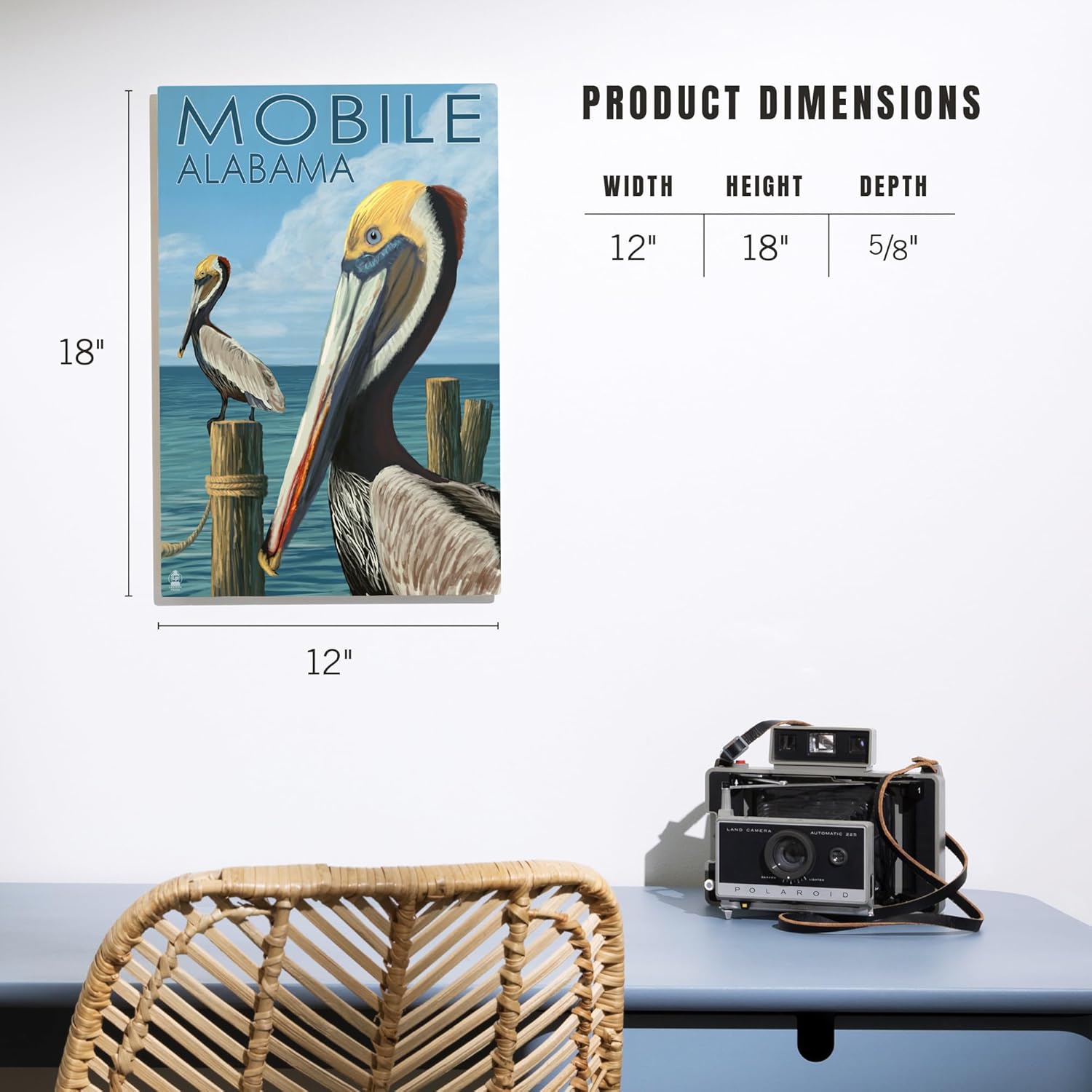 Lantern Press 12x18 Inch Premium Wood Sign Brown Pelican Mobile Alabama