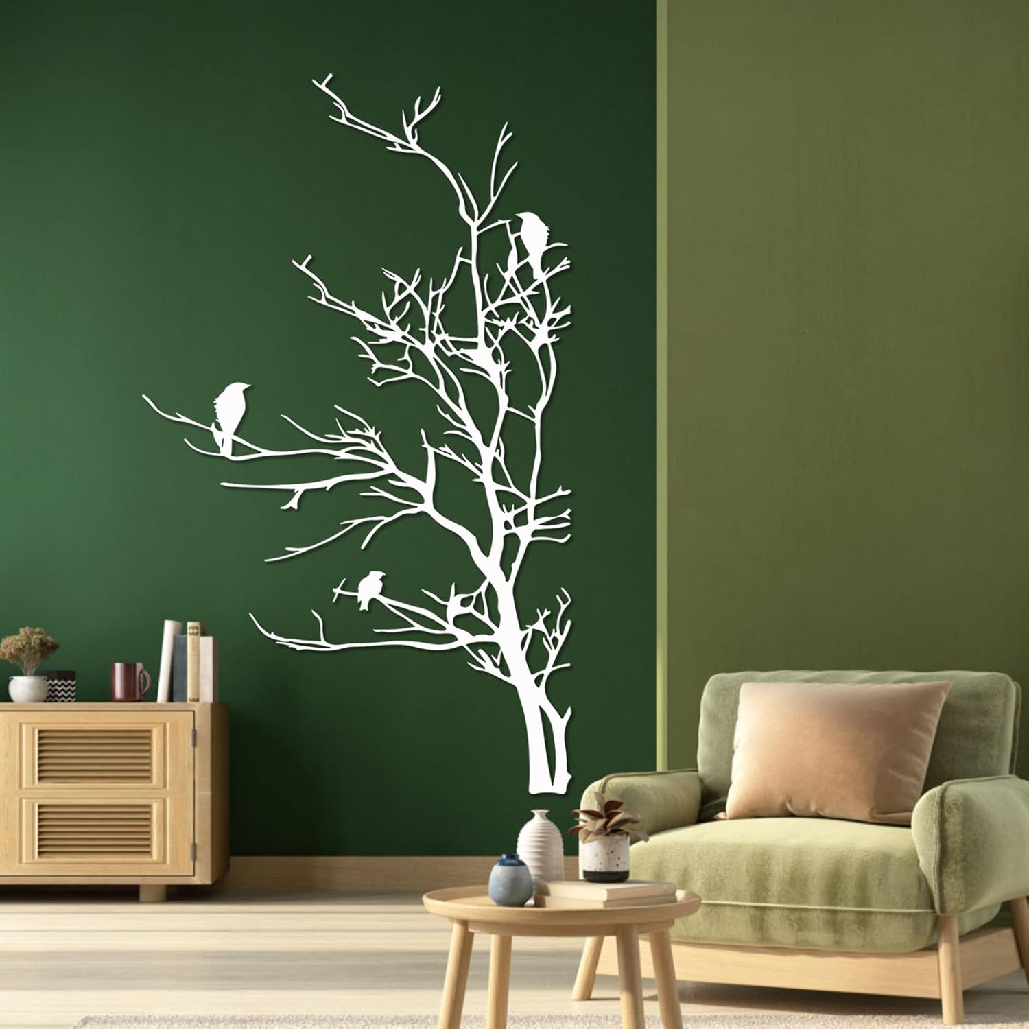 Minimalist Birds on Tree Metal Wall Art