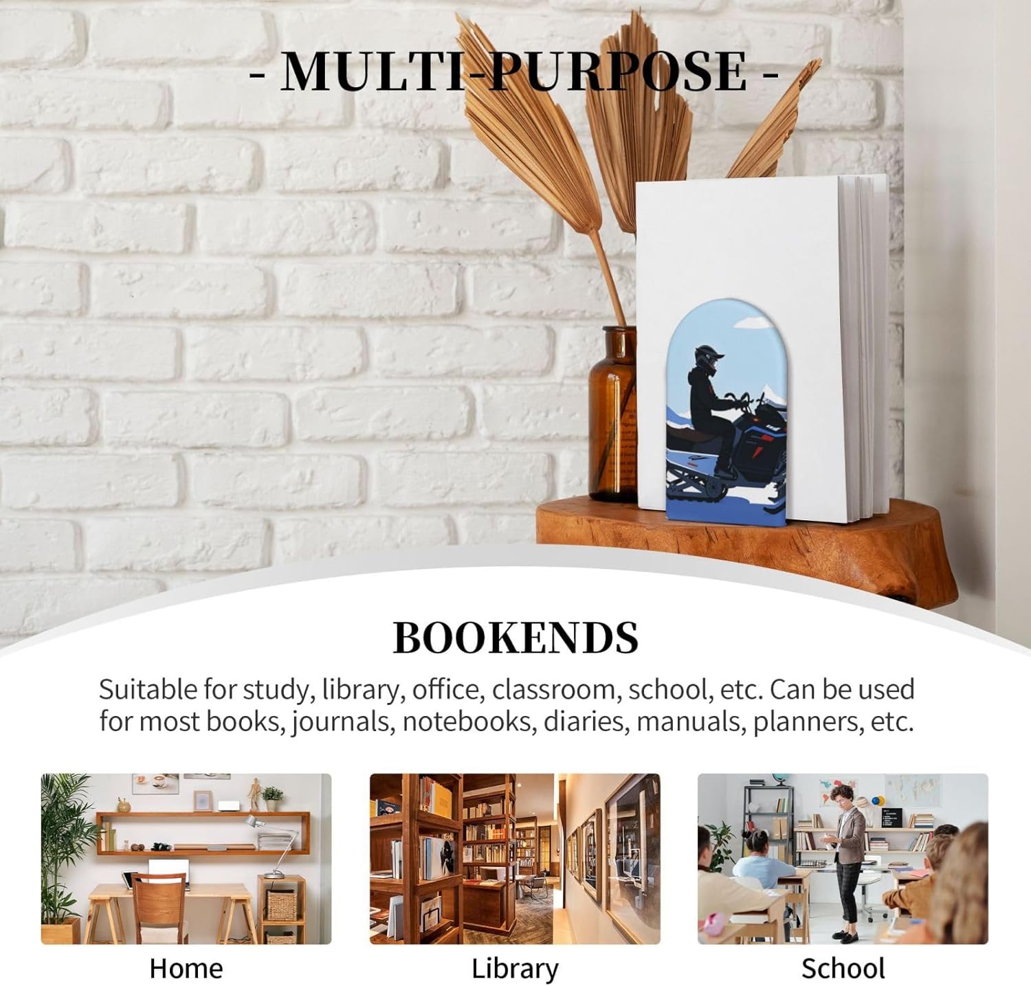 Heavy Duty Wooden Book Ends with Non-Skid Base