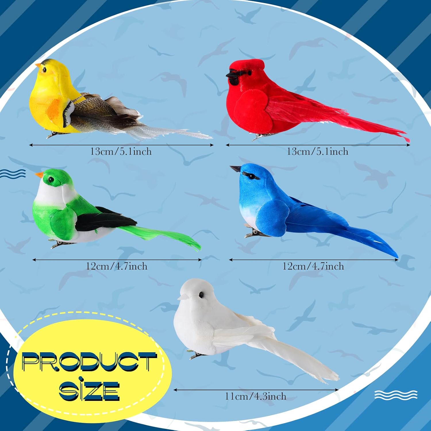 Threan 5 Pack Artificial Birds Decor for Christmas Halloween