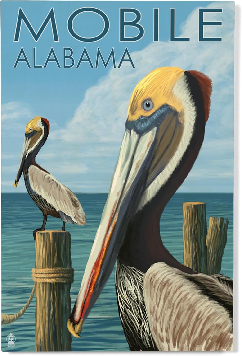 Lantern Press 12x18 Inch Premium Wood Sign Brown Pelican Mobile Alabama