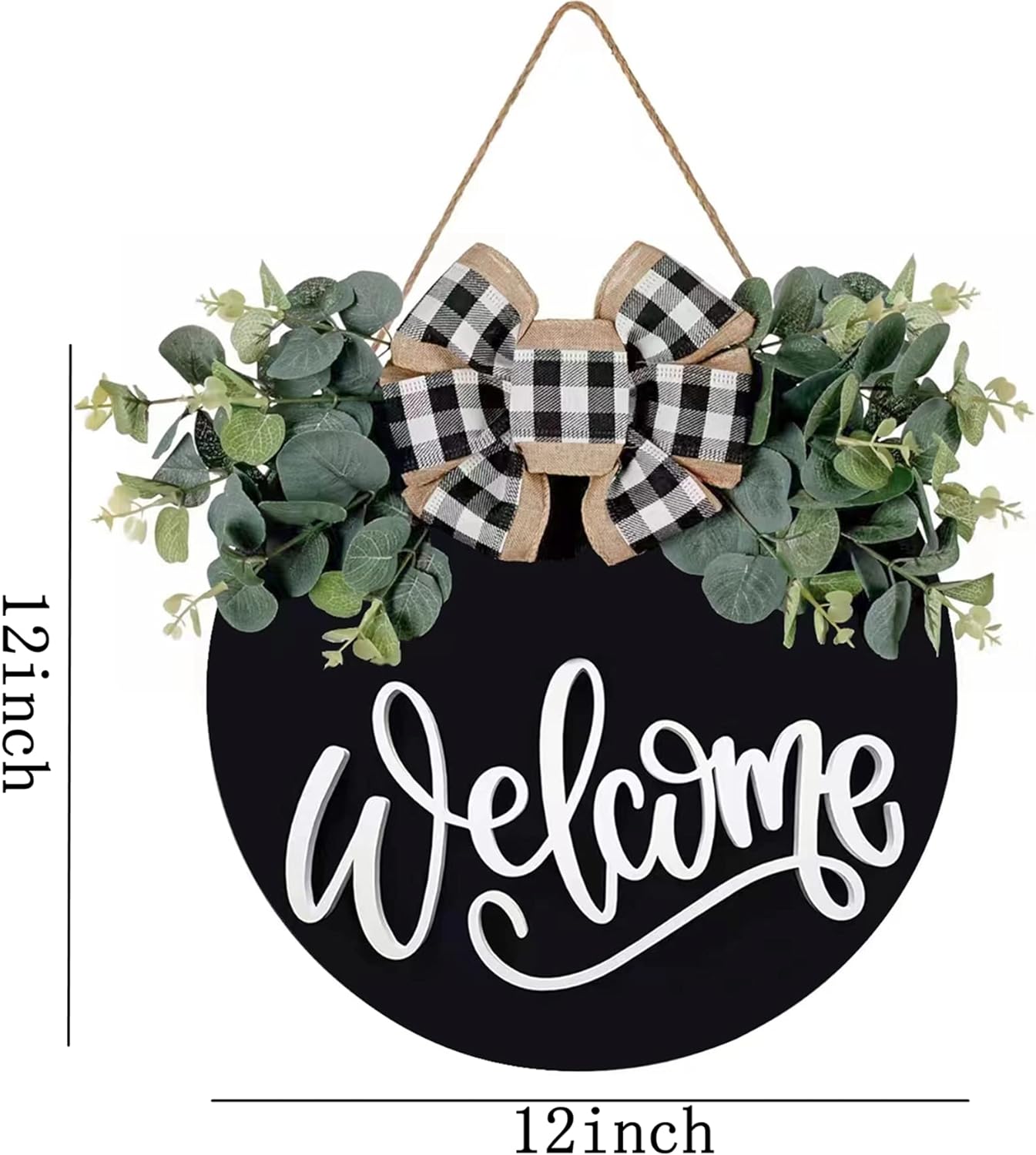 YiLOUR Welcome Sign Front Door Wreath Wall Decor Black