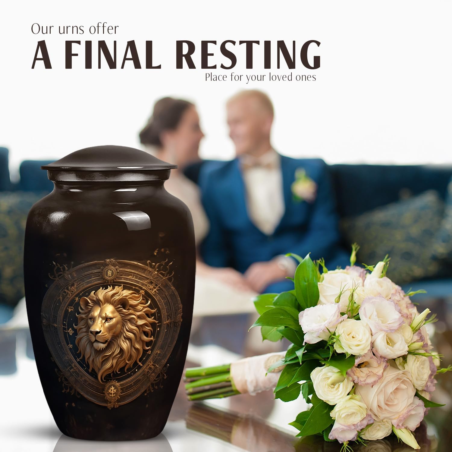 Jagasy Classic Large Cremation Urn with Regal Lion Design