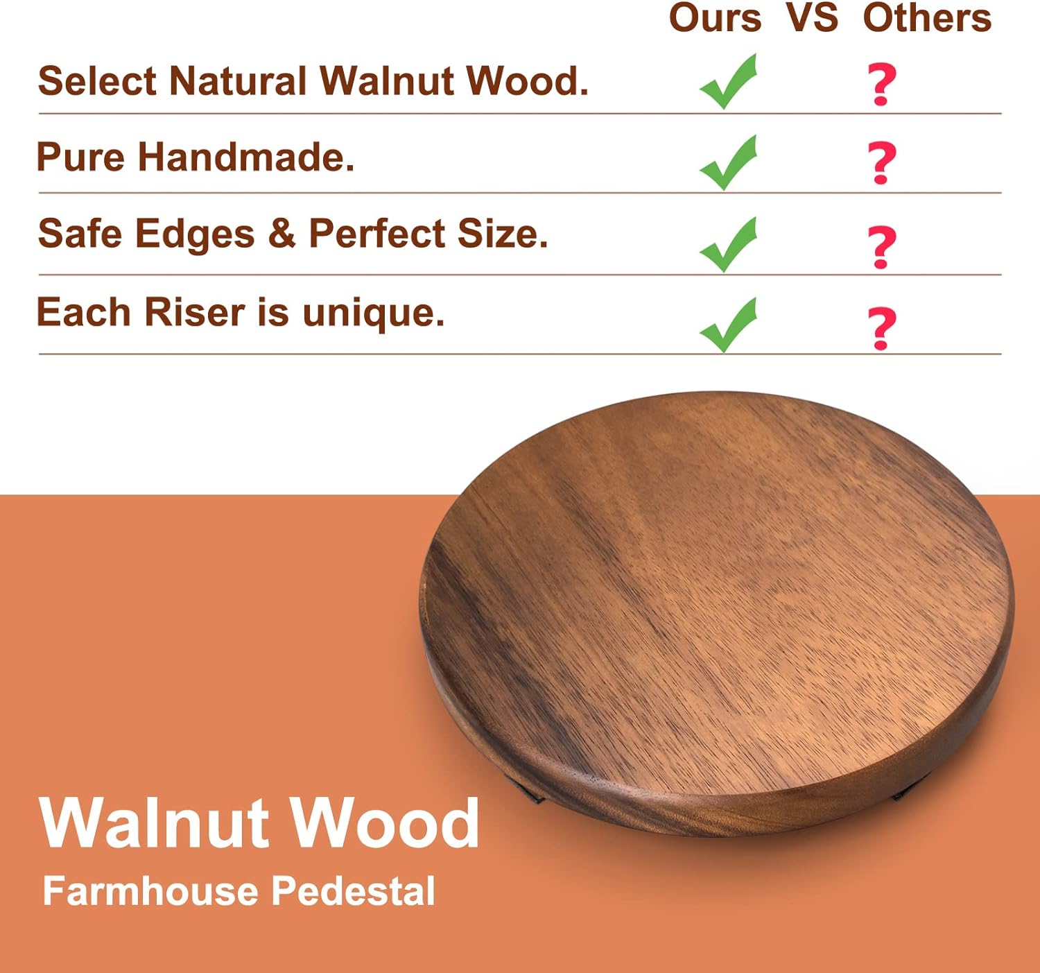 Walnut Wood Pedestal Stand for Kitchen Counter and Decor