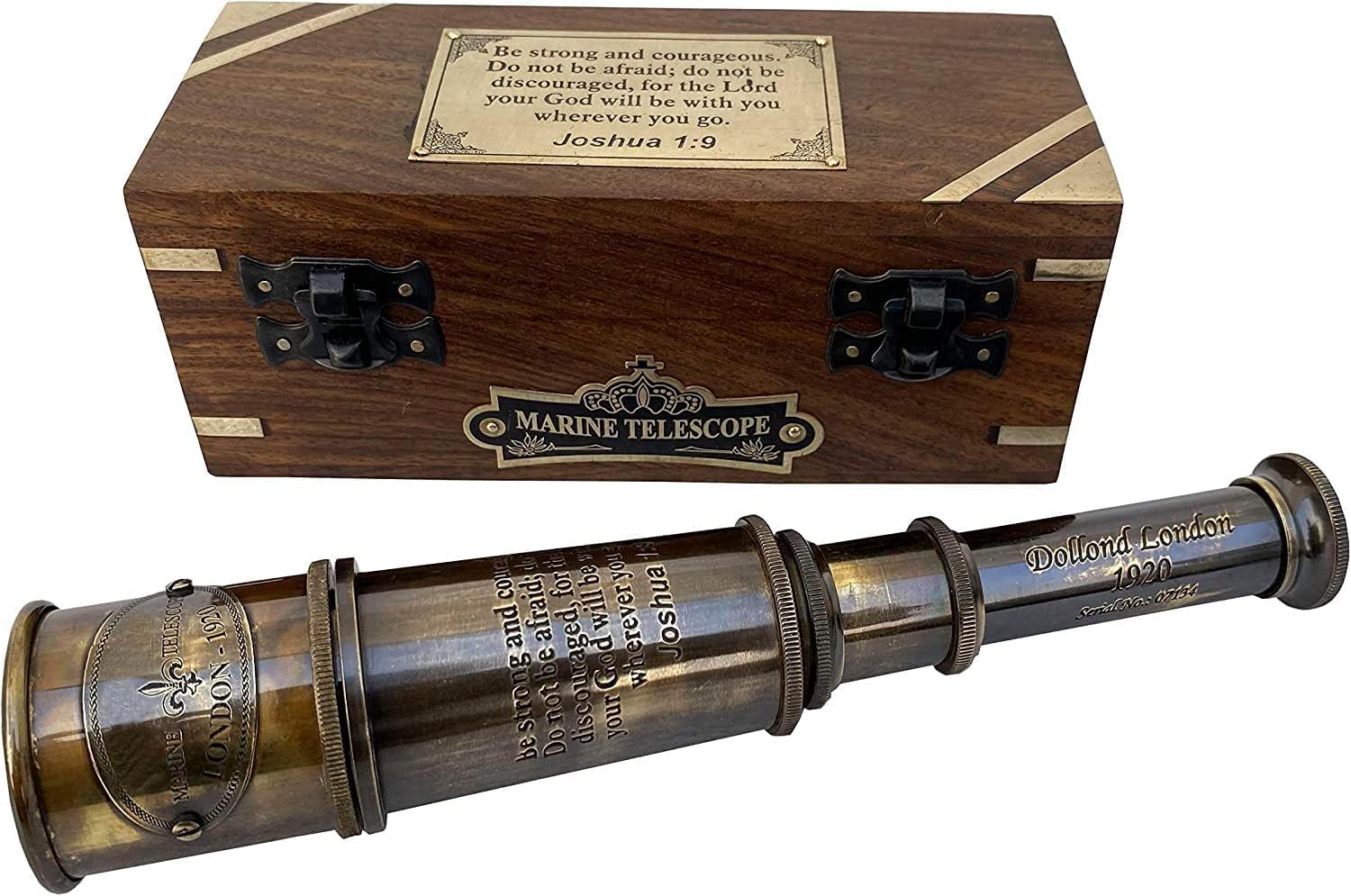 Vintage Nautical Brass Telescope with Wooden Box