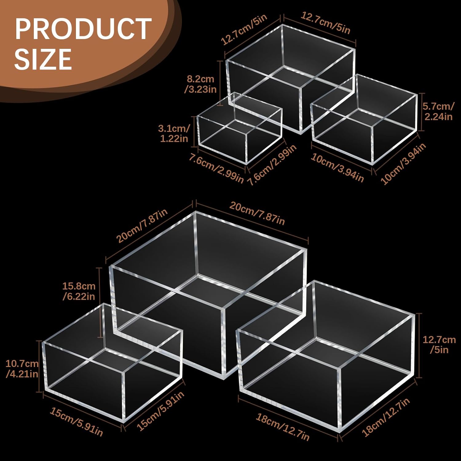 Geelin 6 Pack Clear Acrylic Cube Risers Display Stands