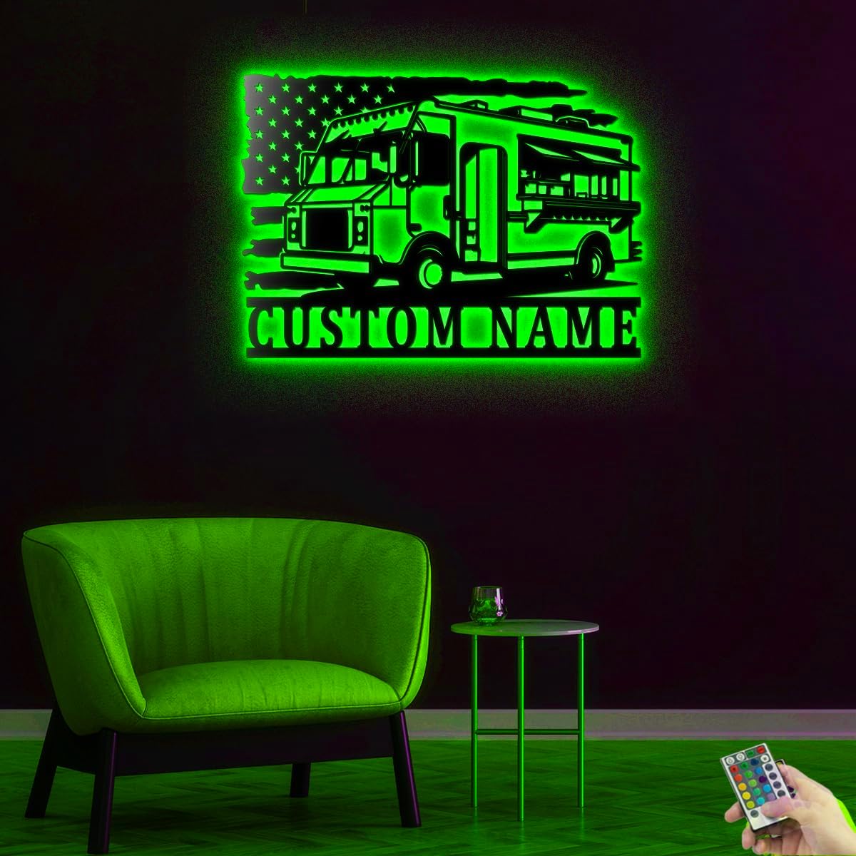 Custom Fast Food Truck US Flag Metal Wall Art Sign Without Lights