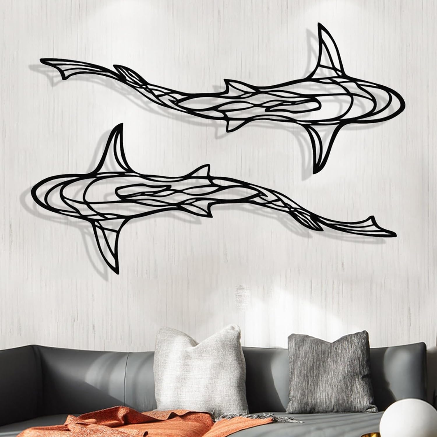GDSPD 3D Metal Shark Wall Decor 2 Pcs Black