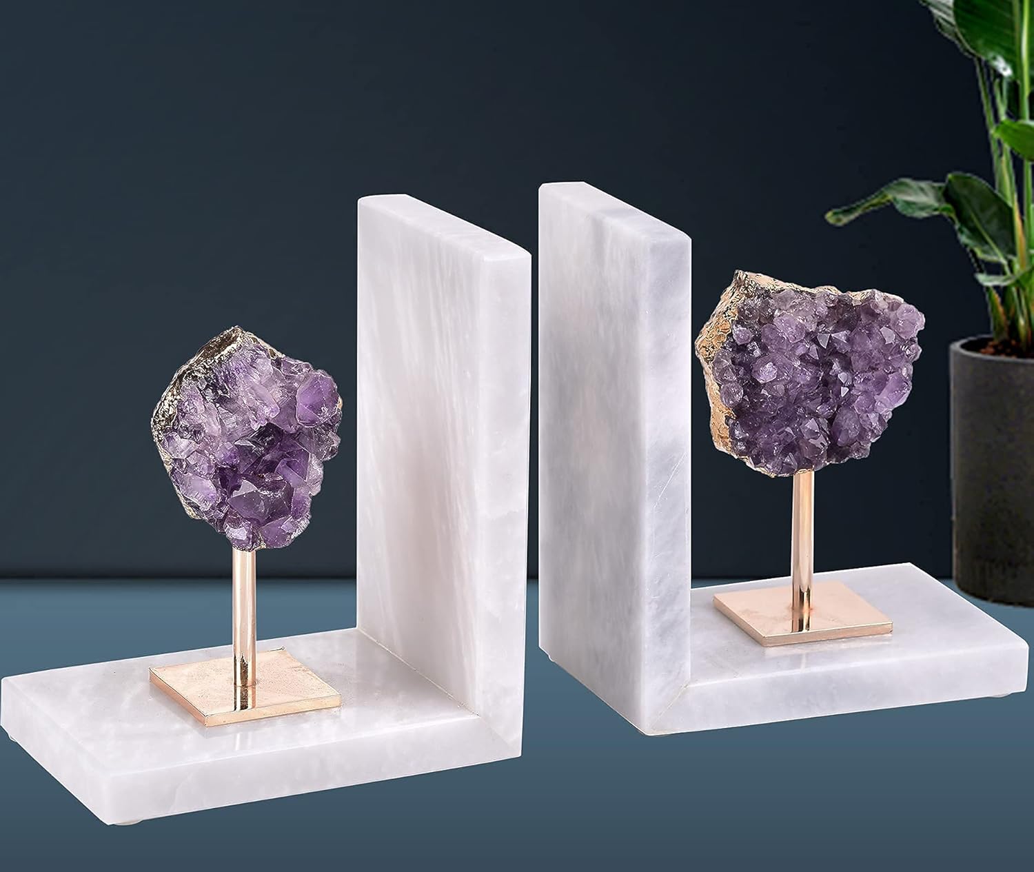 Amethyst Bookends for Heavy Books Decorative Marble Book Ends