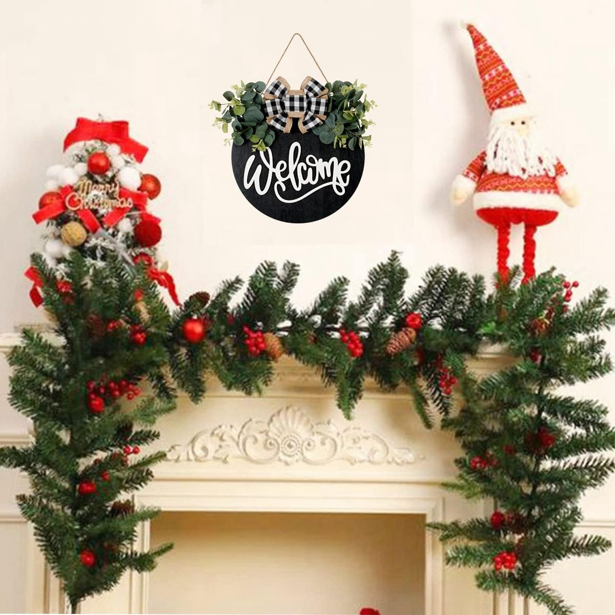 YiLOUR Welcome Sign Front Door Wreath Wall Decor Black