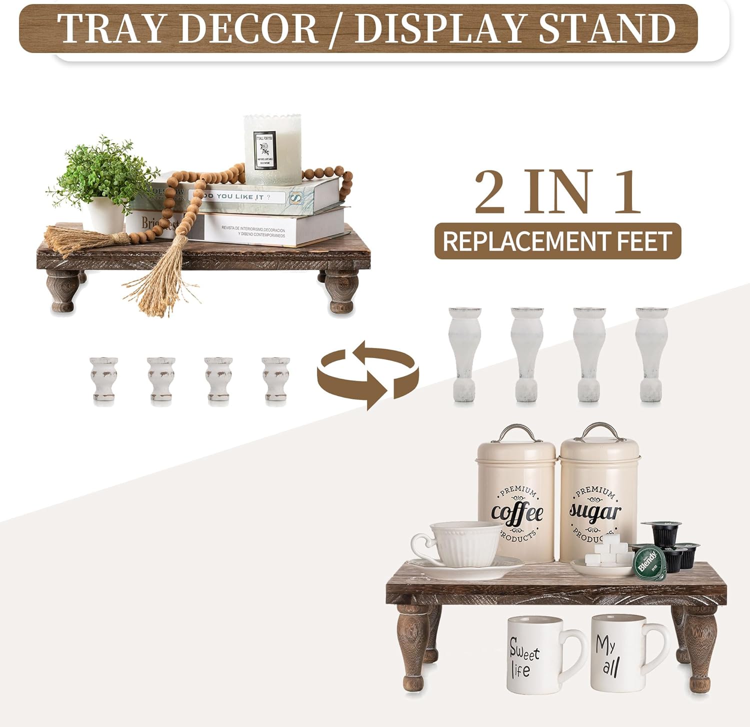 Hanobe Wooden Riser Decorative Tray with Farmhouse Style