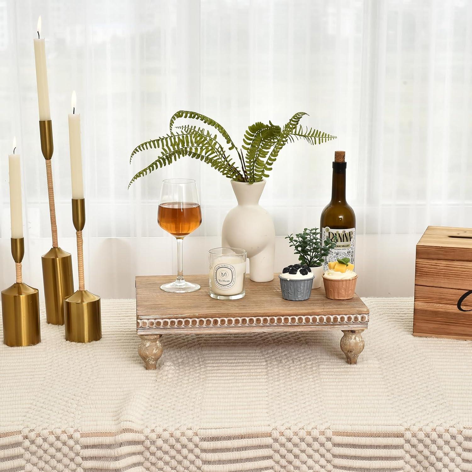 SwallowLiving Rustic Wood Tray Riser for Decor