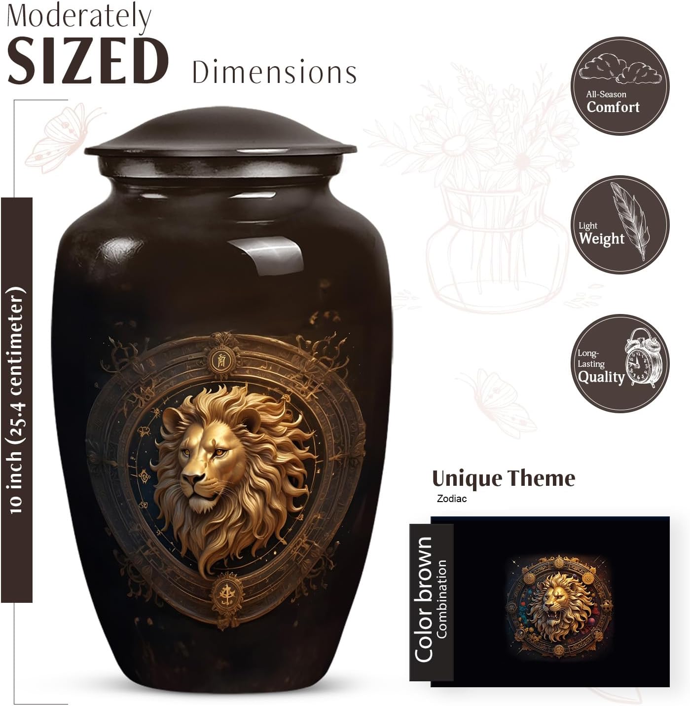 Jagasy Classic Large Cremation Urn with Regal Lion Design